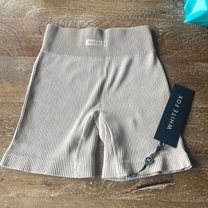 white fox bone biker shorts